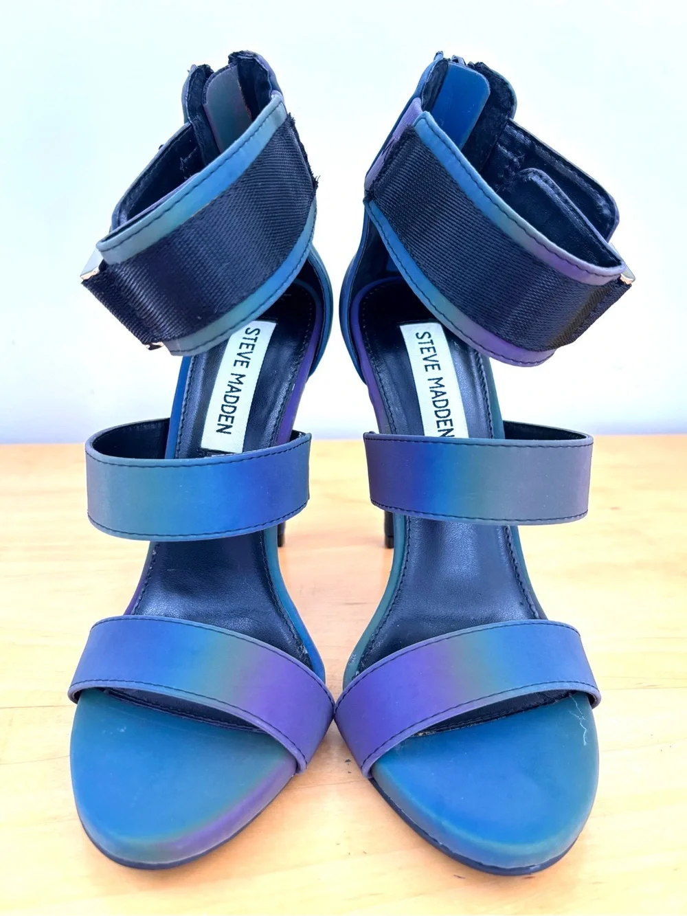 Steve Madden Rainbow Reflective Iridescent Stiletto Heels with Buckle, Size 6